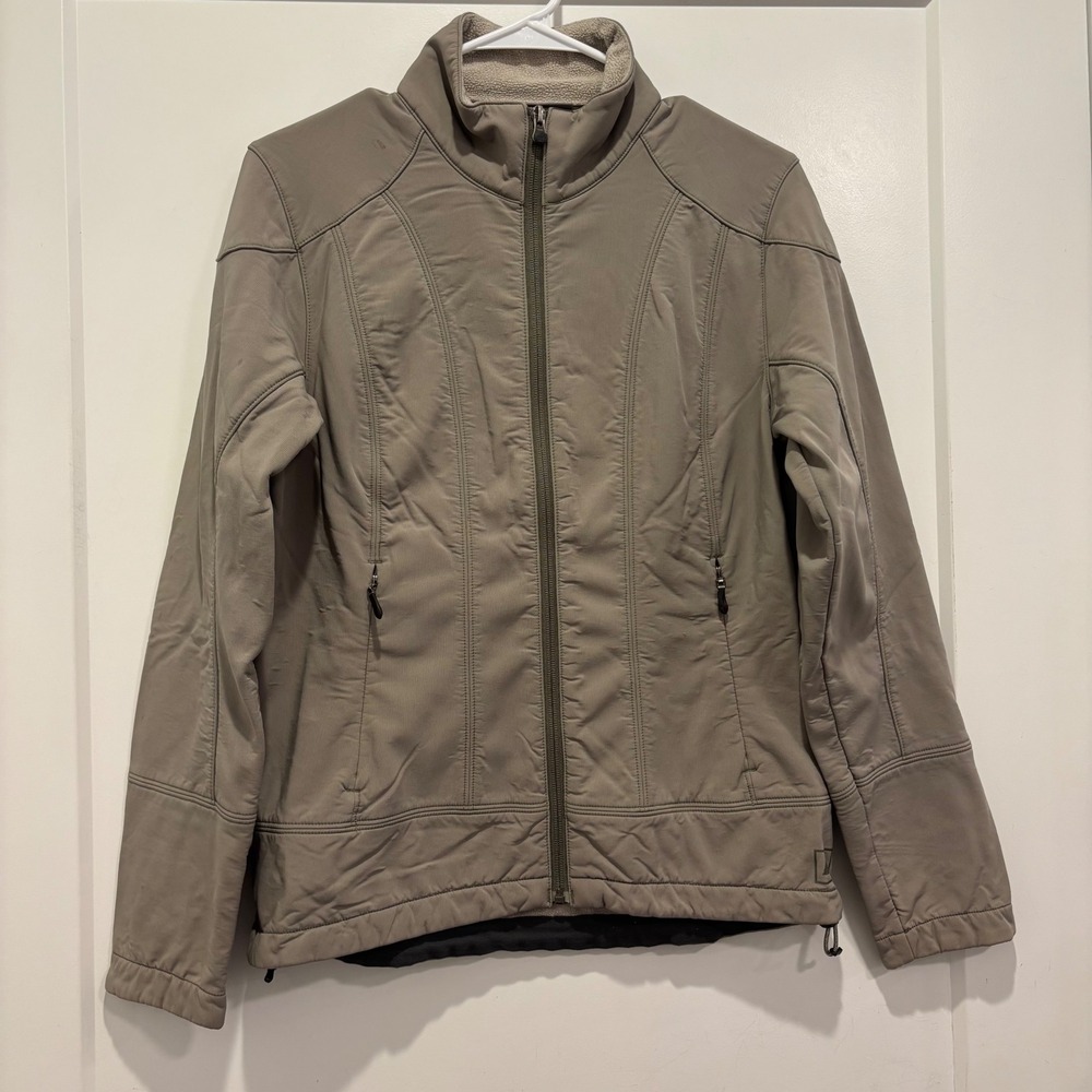 REI Womens Softshell Fleece Lined Jacket Taupe Brown Full Zip Size Small Hiking